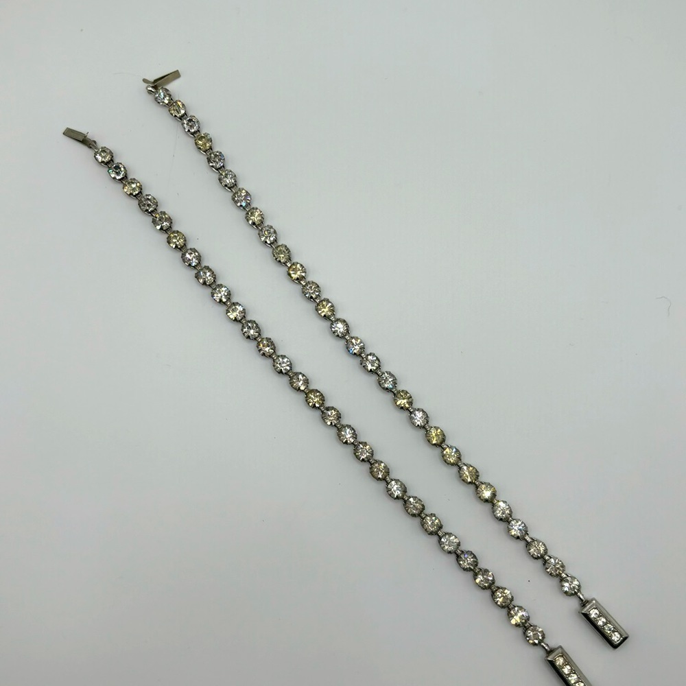Vintage 2 piece rhinestone silver tone bracelet set